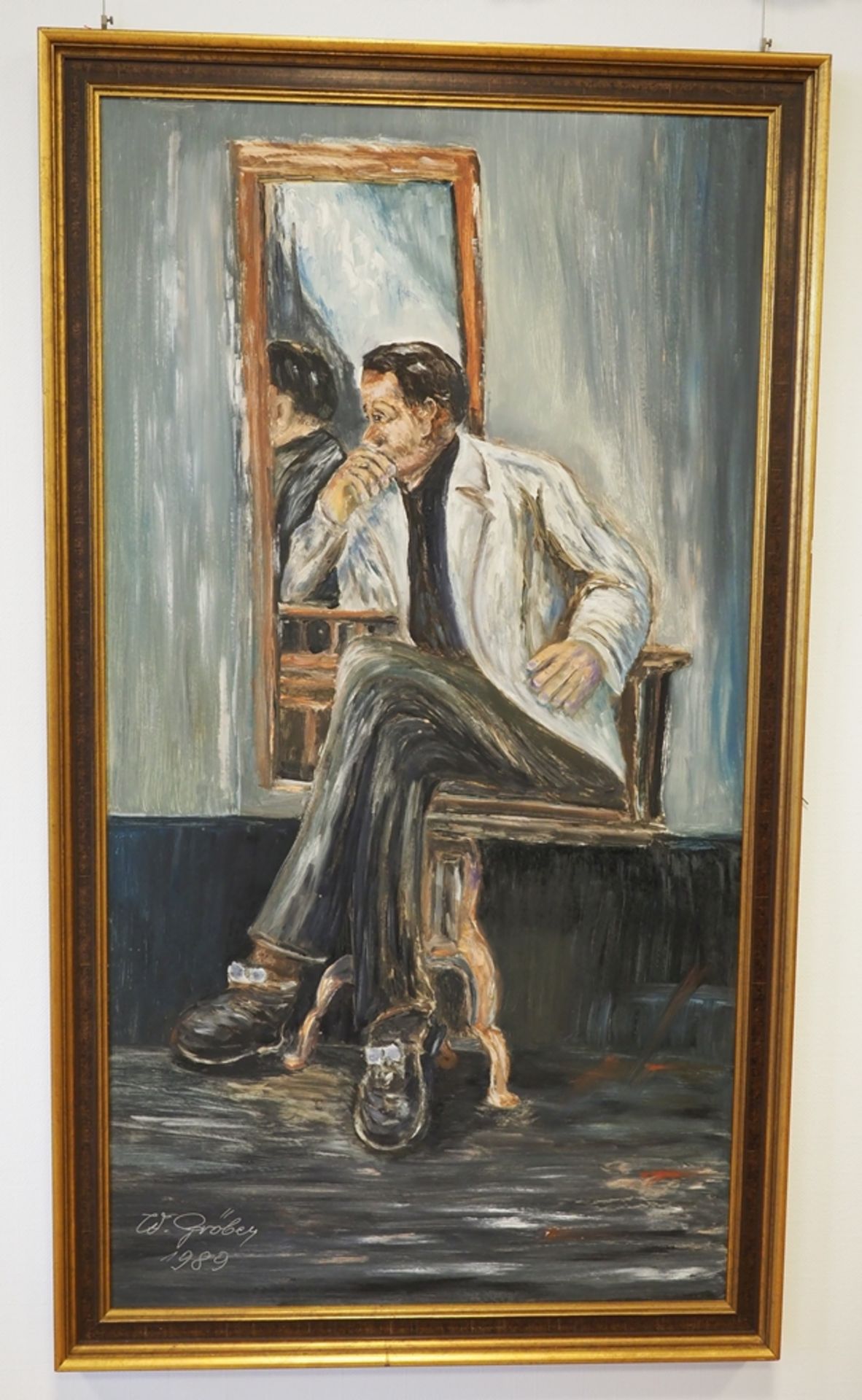 Ulmer Maler, Nachdenklicher Mann vor dem Spiegel, 1989.  - Bild 2 aus 4