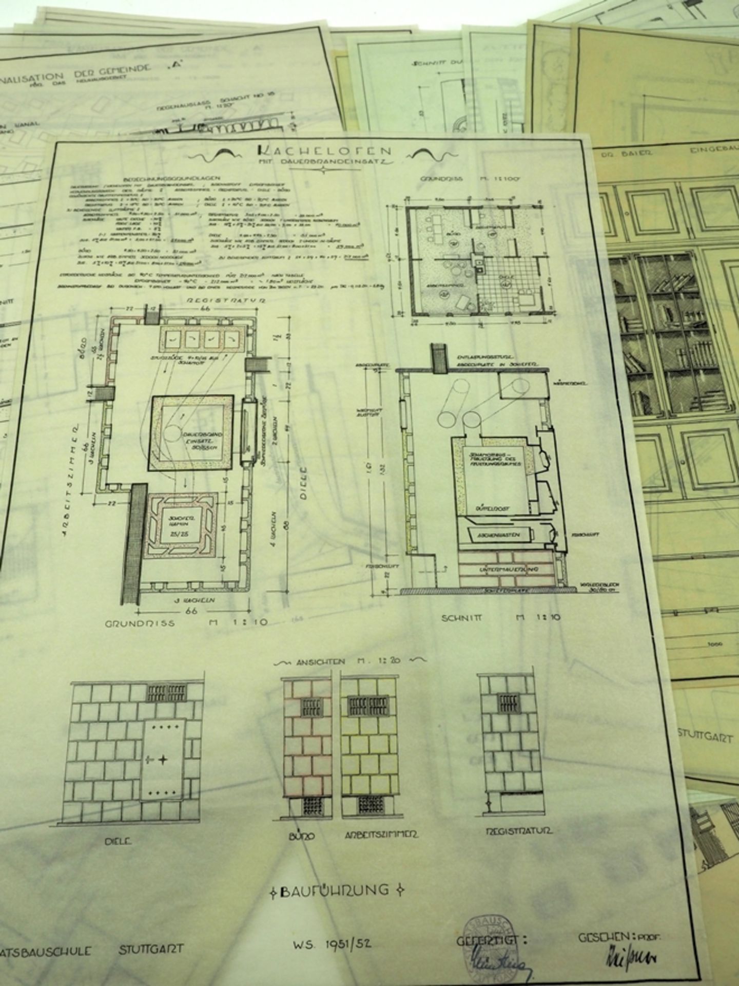 Staatsbauschule Stuttgart: Konvolut Bauzeichnungen.  - Bild 5 aus 6