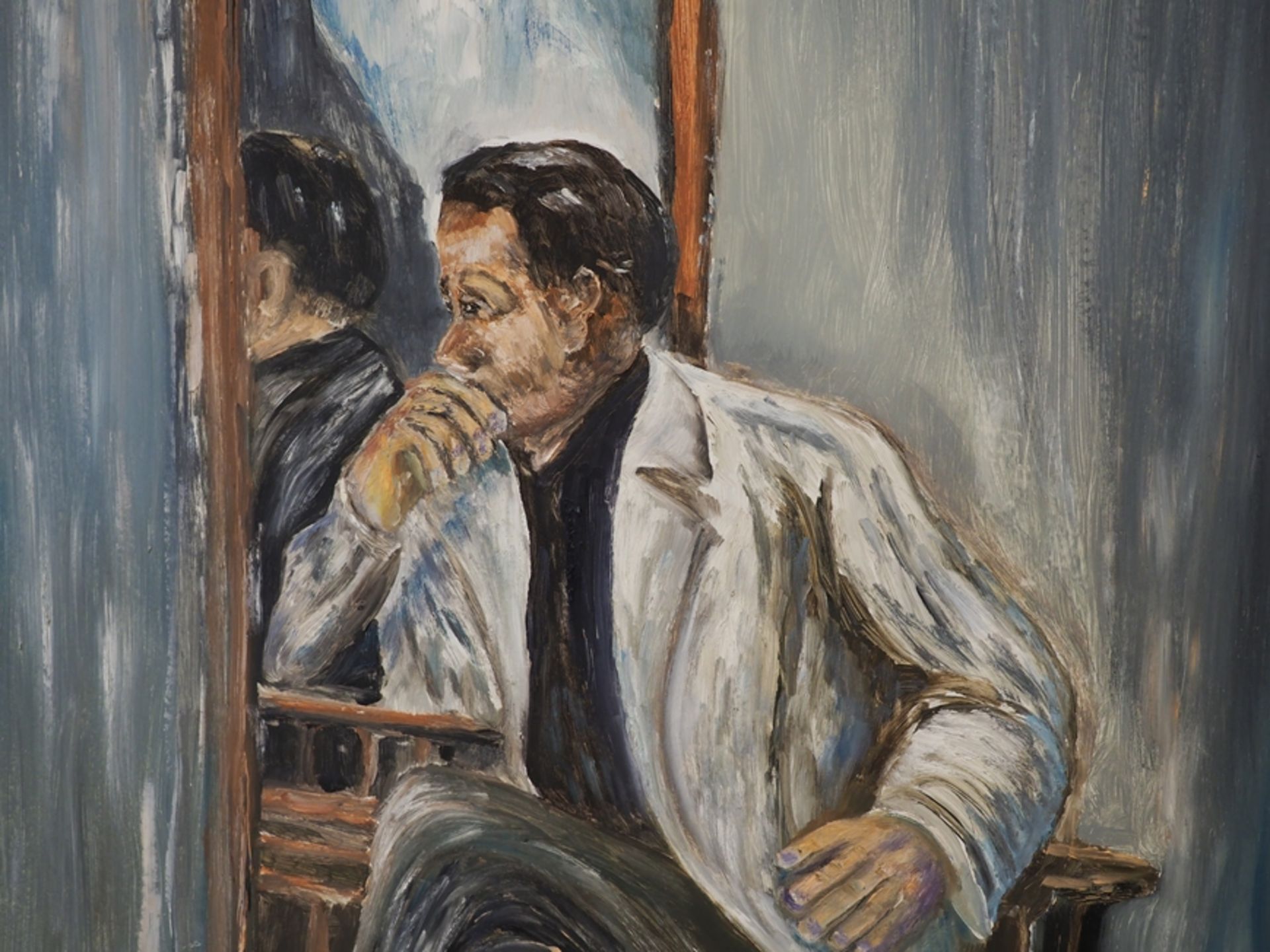 Ulmer Maler, Nachdenklicher Mann vor dem Spiegel, 1989.  - Bild 3 aus 4