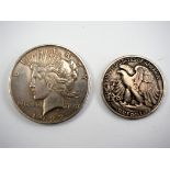 USA Liberty Dollar, Silbermünze - 2 Exemplare.