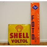 Zwei Emailschilder: SHELL VOLTOL u. Agfa Foto.