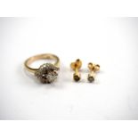 585er GOLD: Paar Ohrstecker mit Diamanten und Ring.