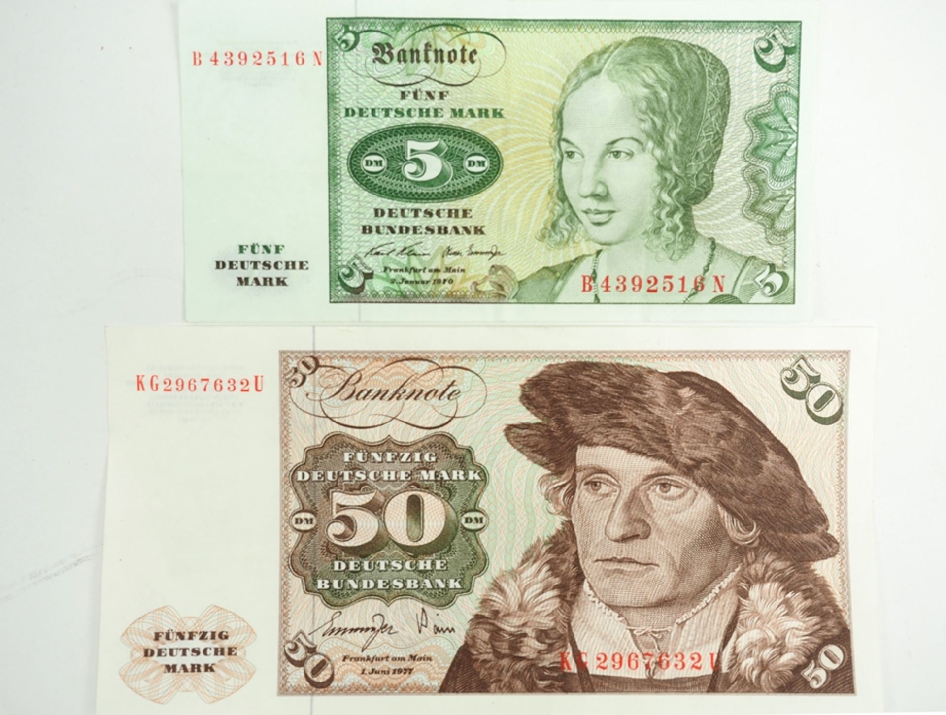 BRD Deutsche Mark: 5 DM u. 50 DM.