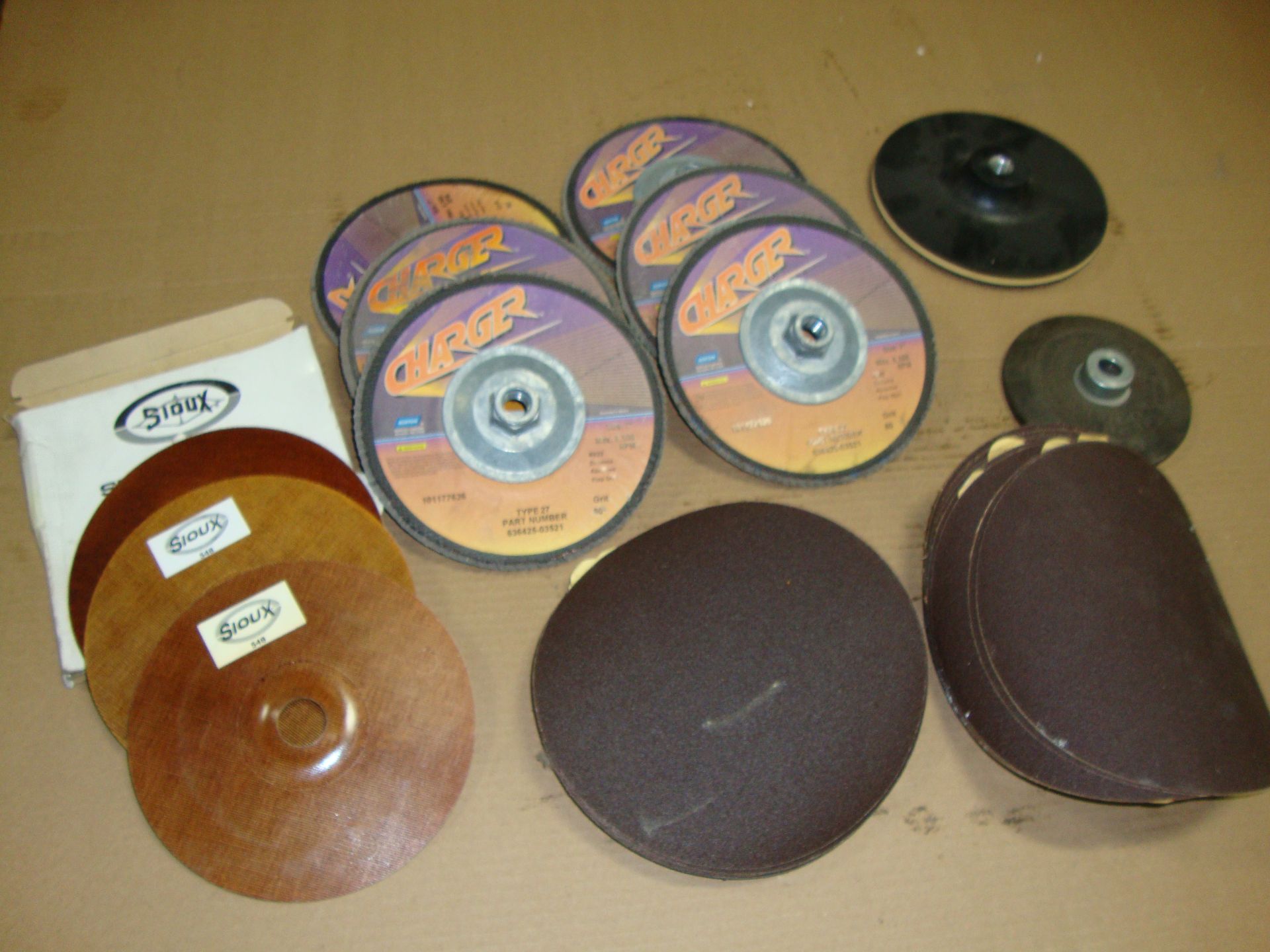 Lot of 6 New Charger 7" 80 Grit Grinding Discs, 8" 100 and 120 Grit Discs, etc..