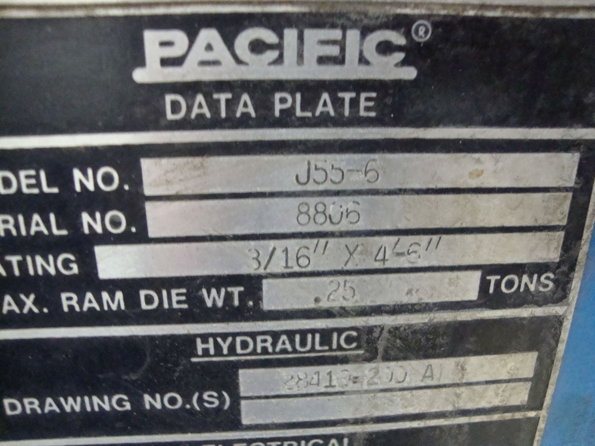 Pacific 55 Ton 6' Press Brake, Model # J55-6, Serial # 8806, Lazer Safety System by Lazer Safe, Hurc - Image 7 of 15
