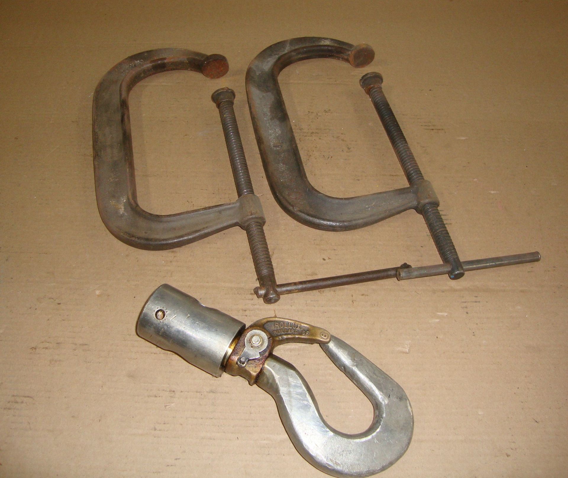 Lot of 2 Armstrong 408 8" C-Clamps and Lift Hook