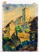 "Blick auf Burganlage", Aquarell, o.li. A.F., '13, Verso A. FAISTAUER,