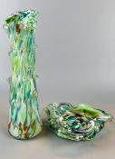 2 Teile Murano Glas, Vase, Aschenbecher, H. ca. 26, Dm. 15 cm