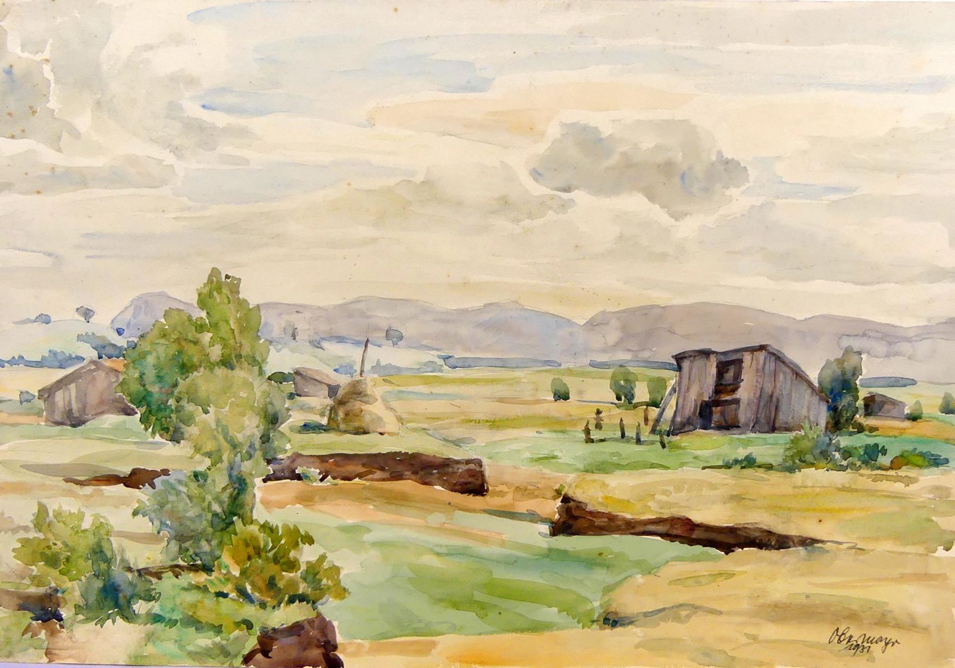 JOSEF OBERMAYR, "Im Murnauer-Hochmoor", Aquarell, u.re.sig.,