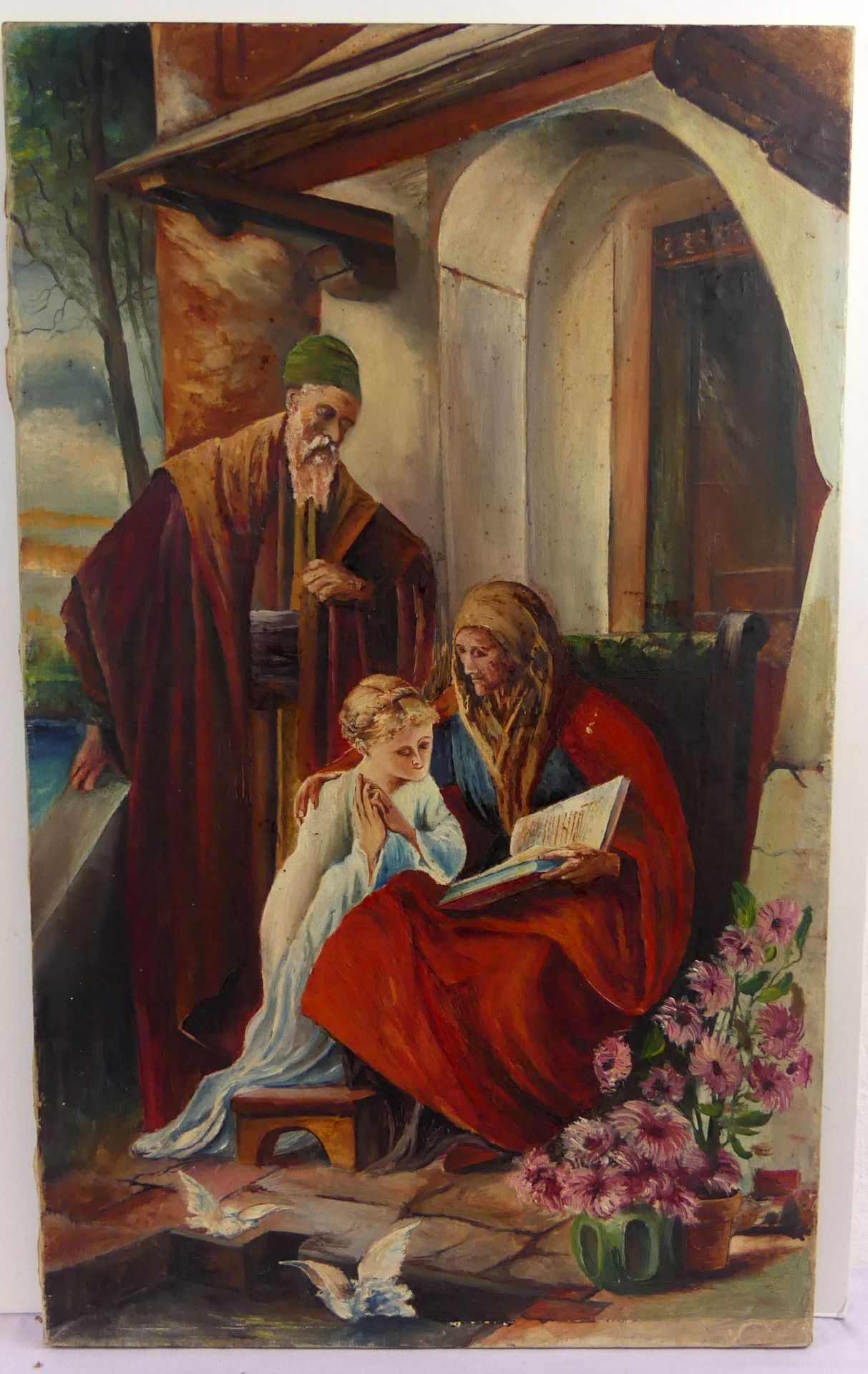 "Religiöse Szene", Öl/L, ohne sig., ca. 80 x 49 cm, ohne Rahmen