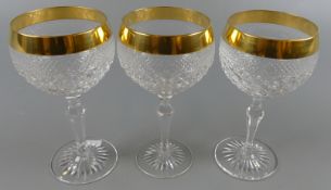 14 Weingläser, Kristall, Goldrand, H. 15,5 cm