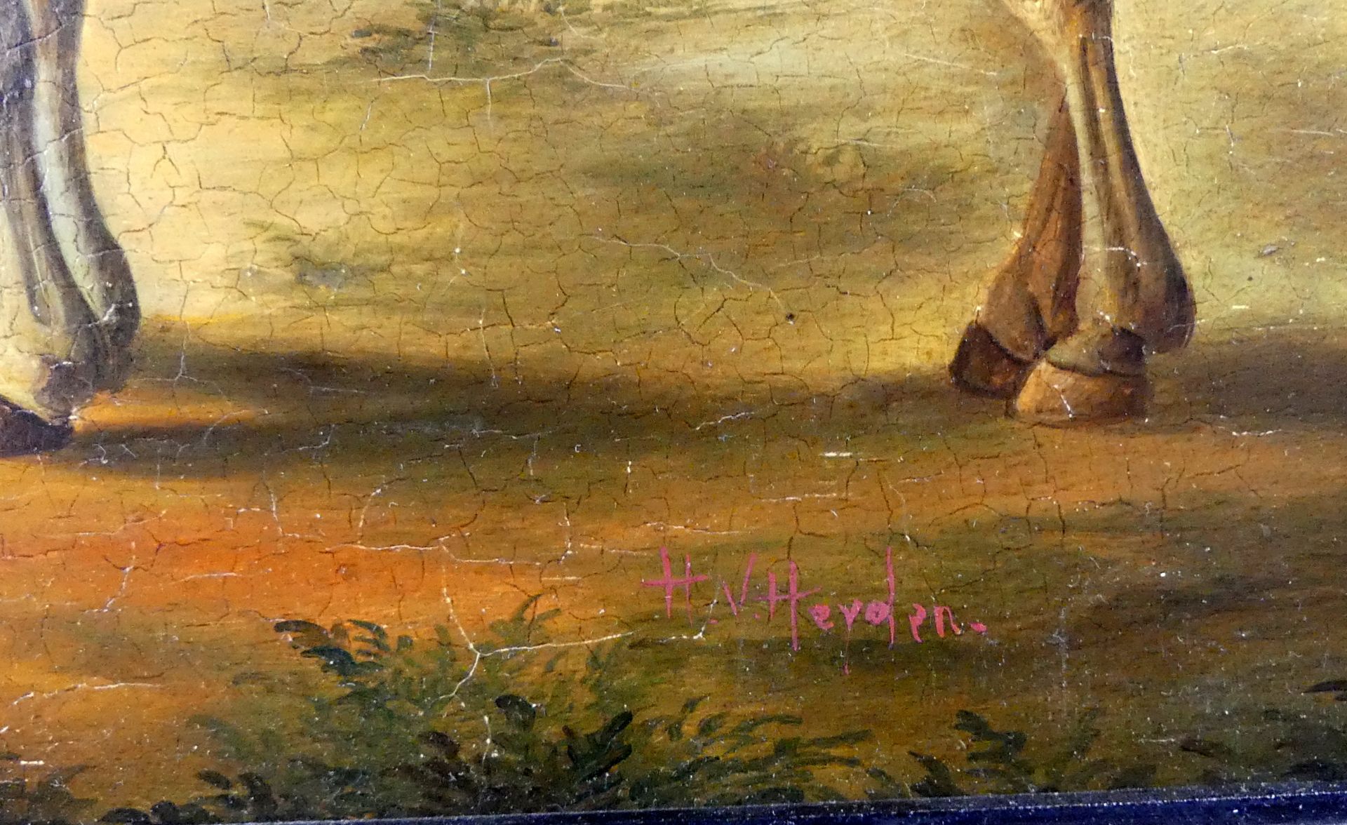 "Reiter mit Pferd", Öl/Holz, u.re.sig., H.v.Herden?, ca. 28,5 x 23 cm - Bild 2 aus 4