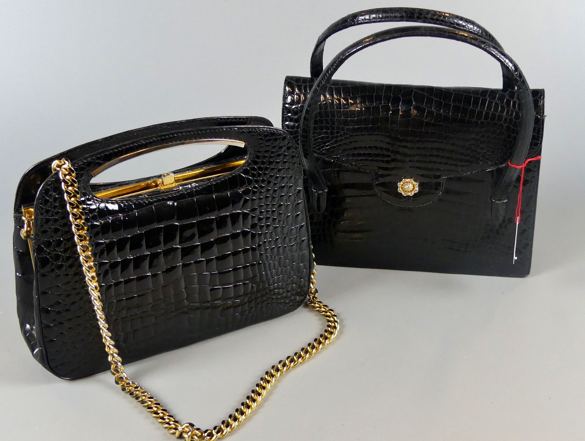 2 Damenhandtaschen (Abend-), schwarz, Leder, eine FRANZ SAUER