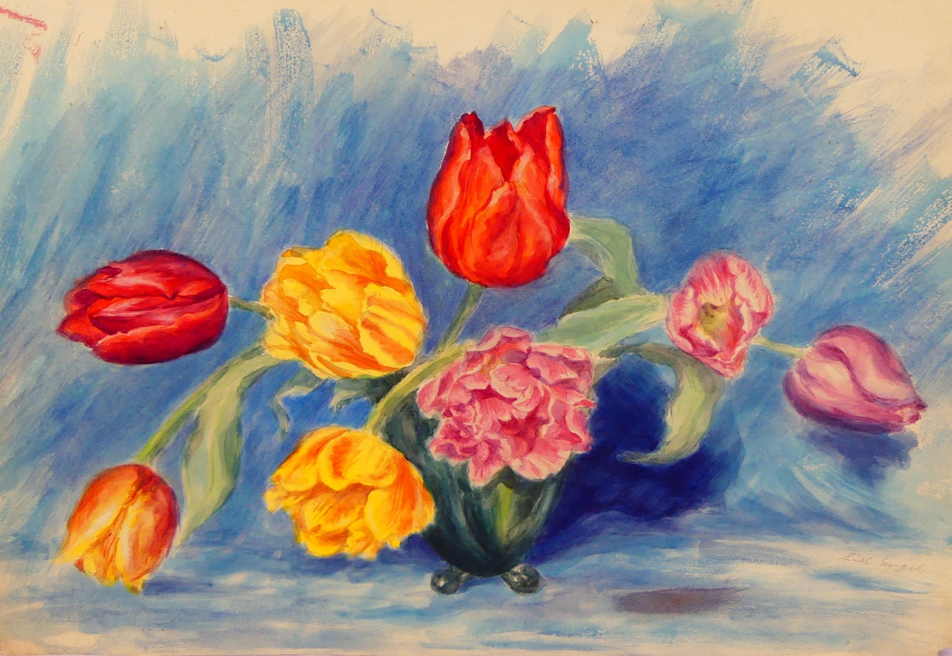 LISL ENGELS, "Tulpenvase", Aquarell, u.re.sig.