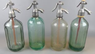 Konvolut von 4 Sodaflaschen, türkis/grün/weiß, rumänische Seltersflasche ,