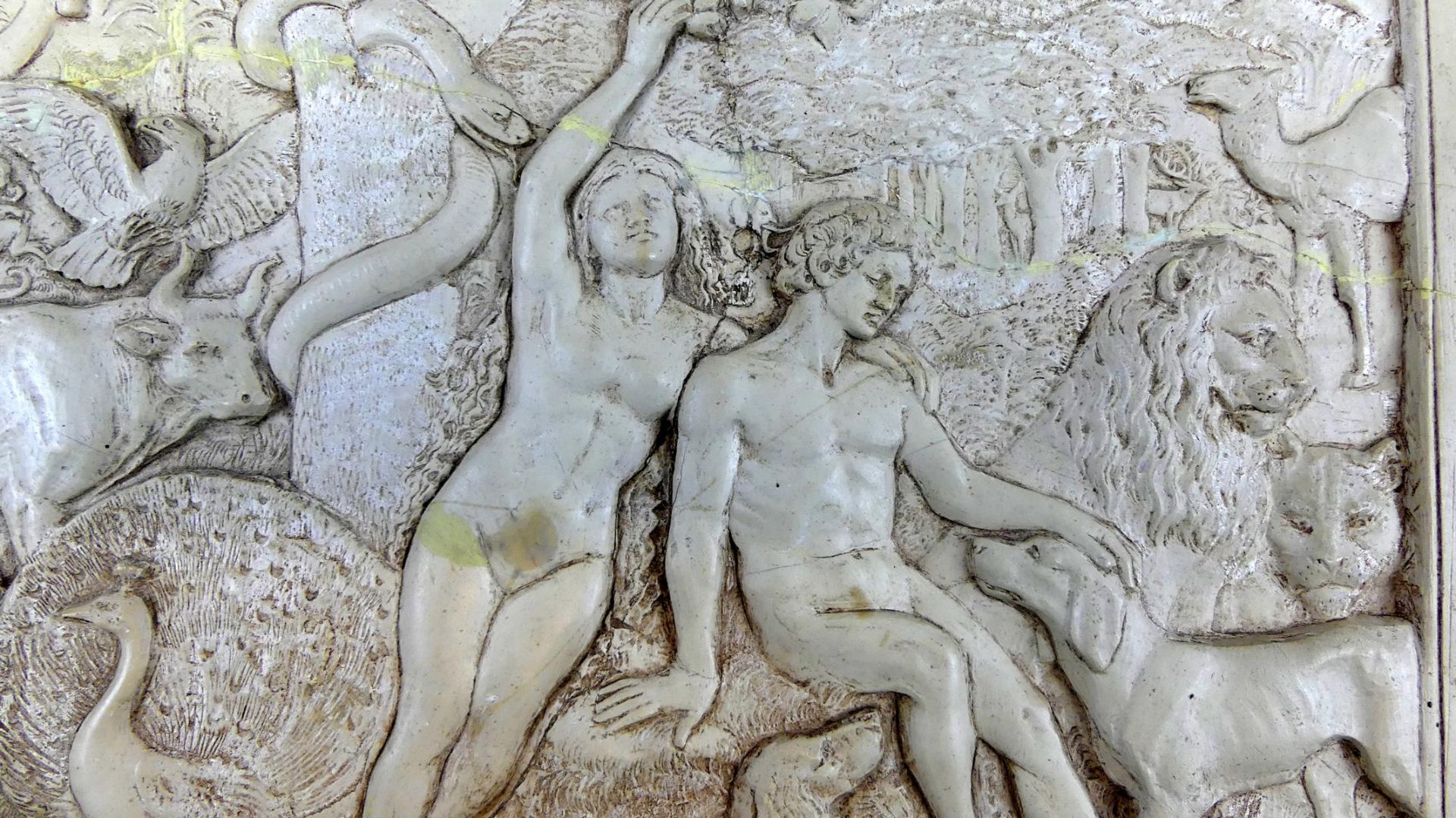 "Adam und Eva mit Tieren im Paradies", Kalksteinrelief, 17.-18.Jhd., - Image 3 of 6