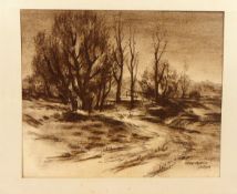 ALBERT MUELLER (1884-1963), "Landschaft", braune Kohle Zeichnung, u.re.sig,