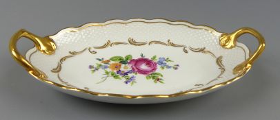 Anbietschale, oval, Dresden, Gold / Blumendekor, ca. 21x12,5 cm