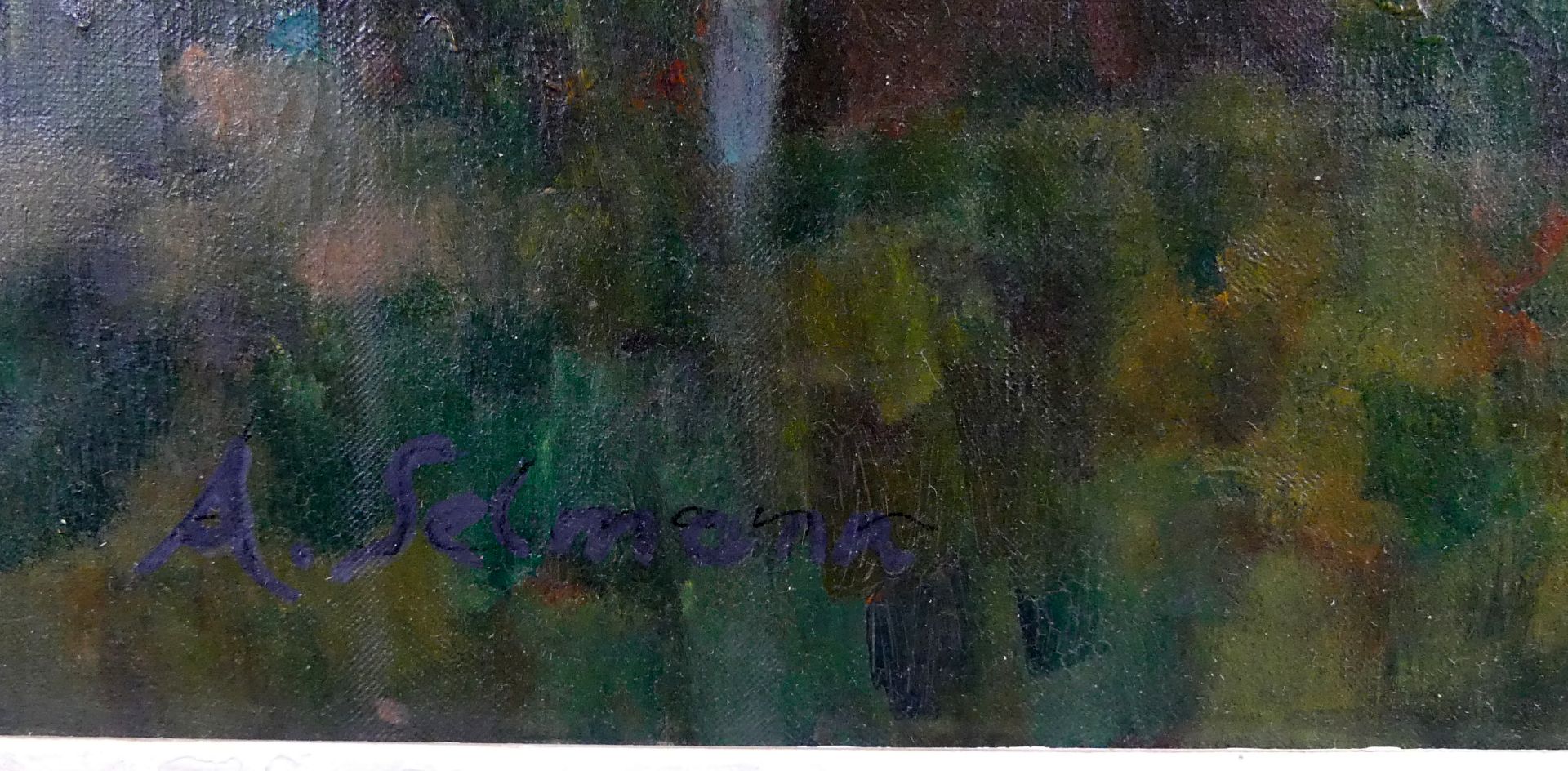 "Dorfansicht", Öl/L, u.li.sig. A. Schumann?, ca. 81 x 102 cm - Image 2 of 7