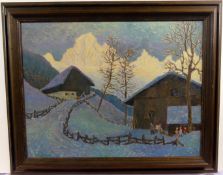 RICHARD CURDEZ (1891-1974), "Winter in den Bergen", Öl/Pappe,