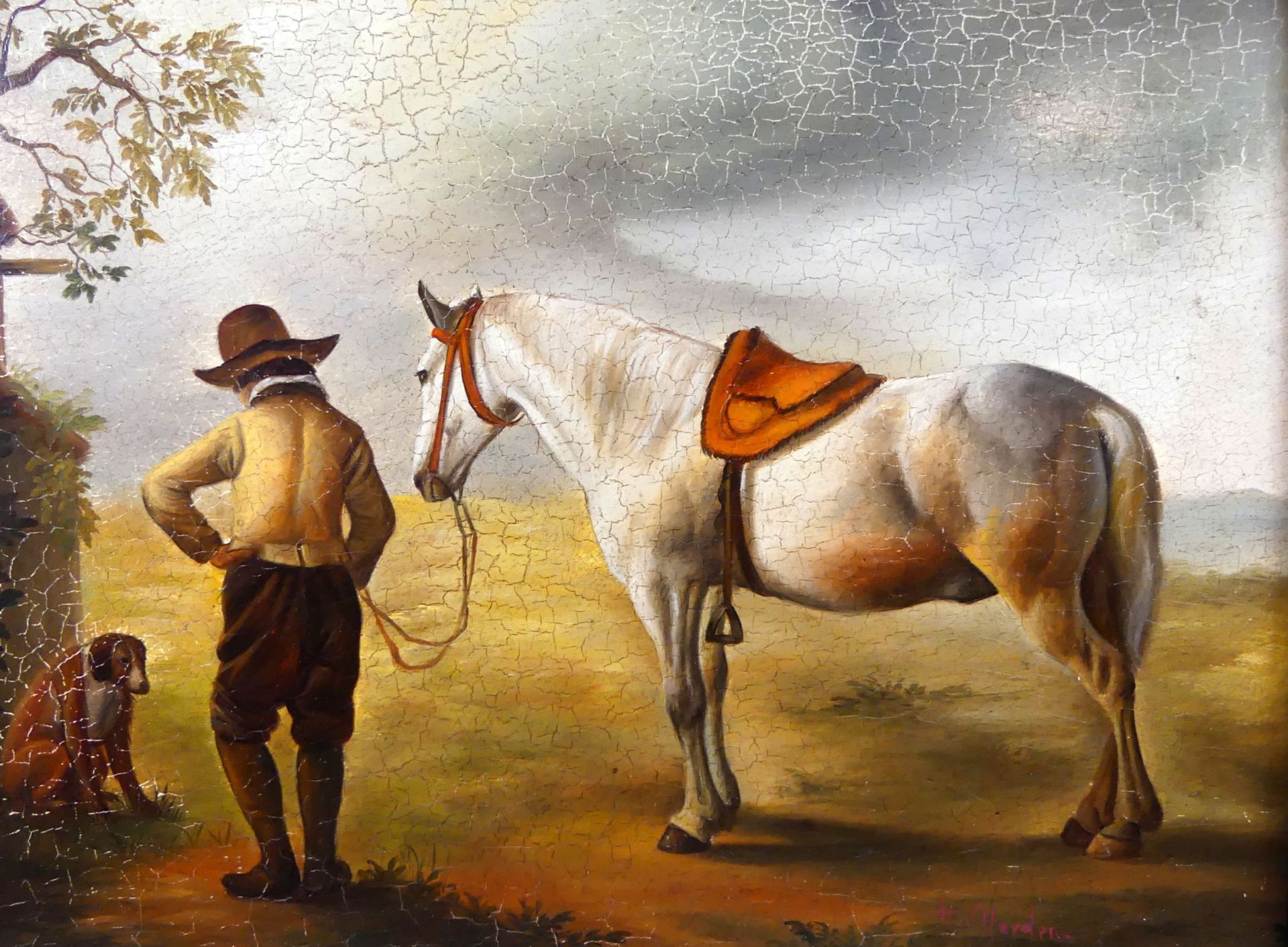 "Reiter mit Pferd", Öl/Holz, u.re.sig., H.v.Herden?, ca. 28,5 x 23 cm - Bild 3 aus 4