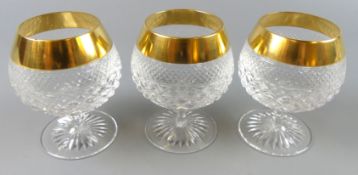 12 Cognac Gläser, Kristall, Goldrand, H. 11,5 cm
