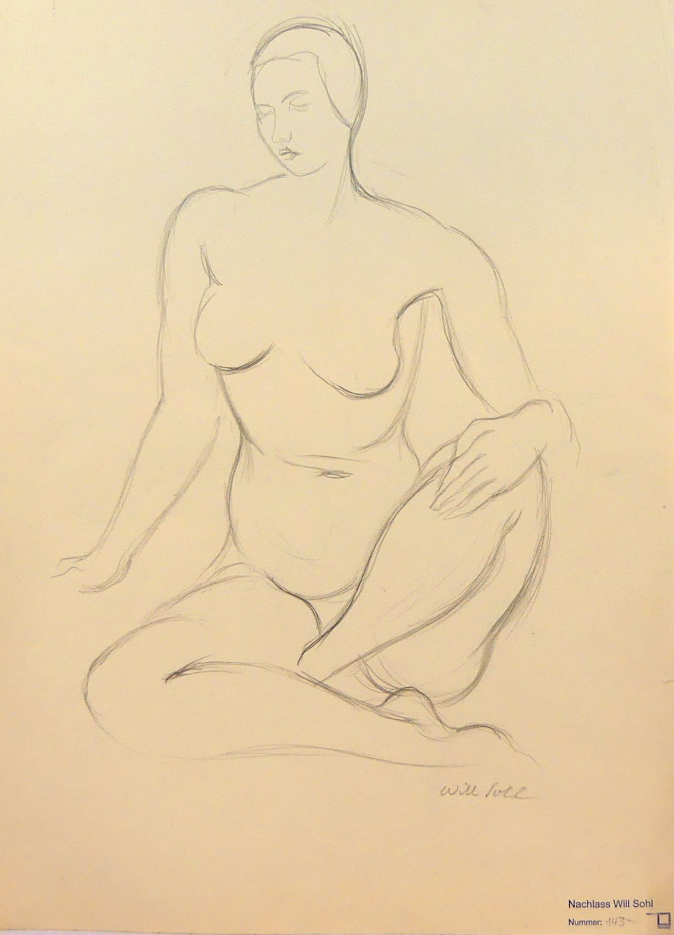 WILL SOHL (1906-1969), "Sitzender Damenakt", Bleistift-Zeichnung,