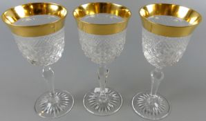 13 Weingläser, Kristall, Goldrand, H. 16,5 cm