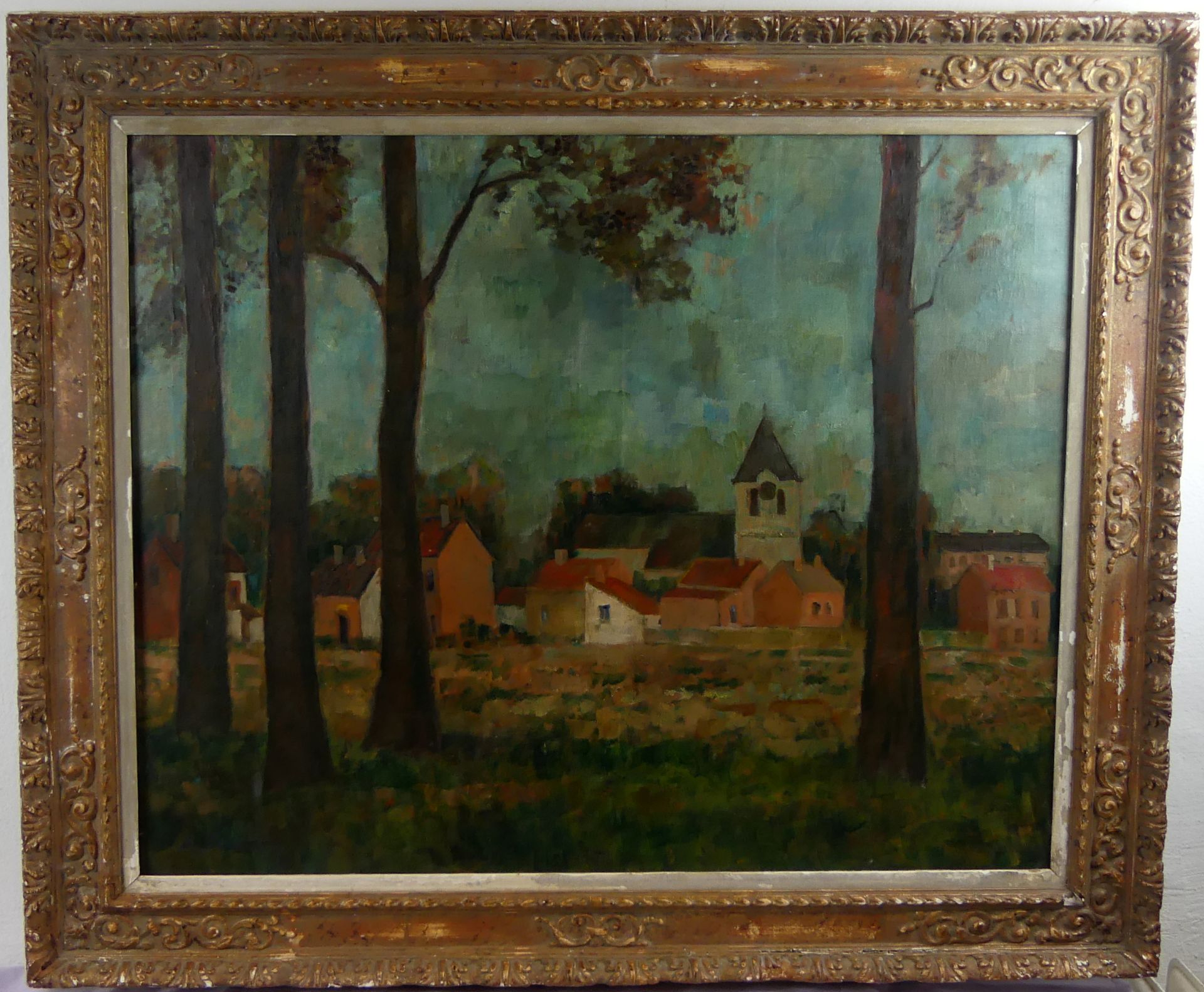 "Dorfansicht", Öl/L, u.li.sig. A. Schumann?, ca. 81 x 102 cm
