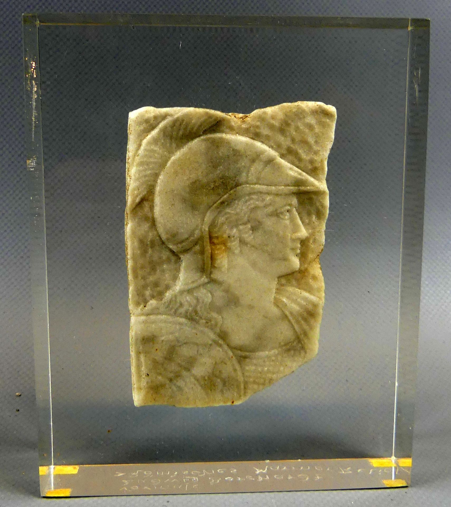 Marmor Relief, Frührömisch, "Römischer Soldat mit Helm", in