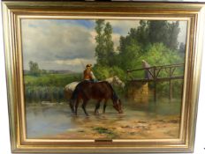 LÈON GEORGES CALVES (1848-1923), "Trinkende Pferde", Öl/L.,