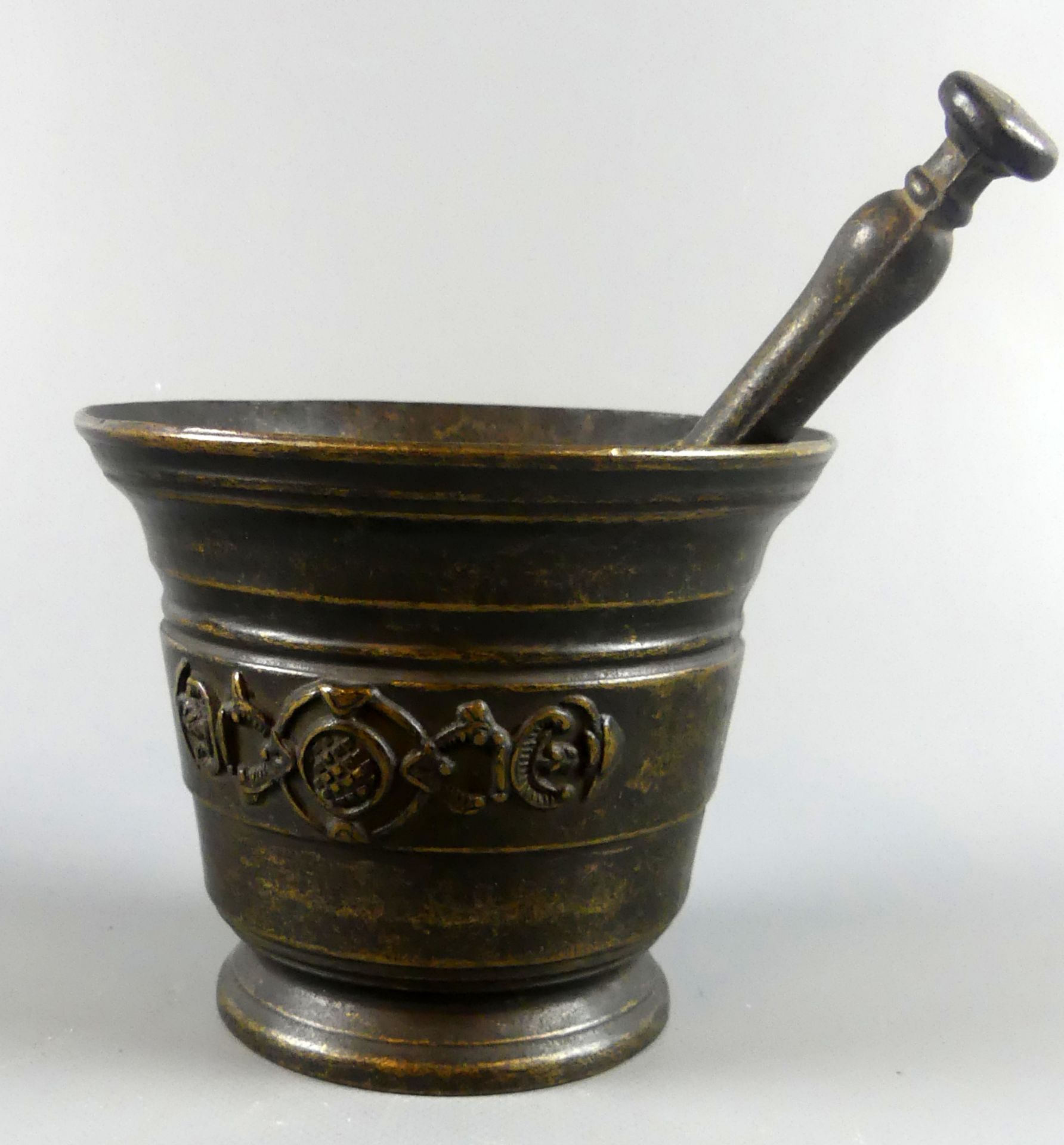 Mörser mit Pistill, Bronze, Höhe ca. 12 cm