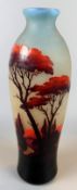 Vase, satiniertes Glas mit Landschaftsbemalung, H. ca. 27,5 cm