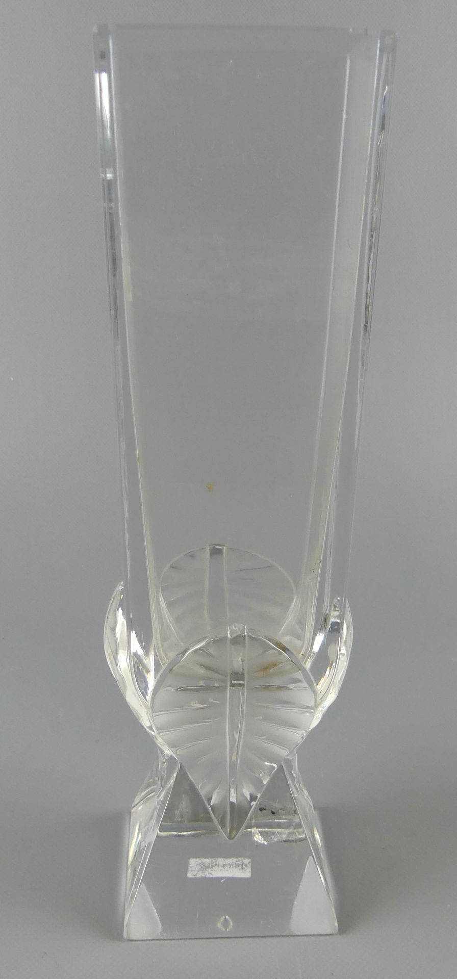 Vase, Glas, Lalique, France, Blattdekor am Fuß, Ritzsignatur im