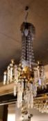 Deckenlampe, Kristallbehang, 6-flammig (aufgeteilt), Höhe ca. 64 cm