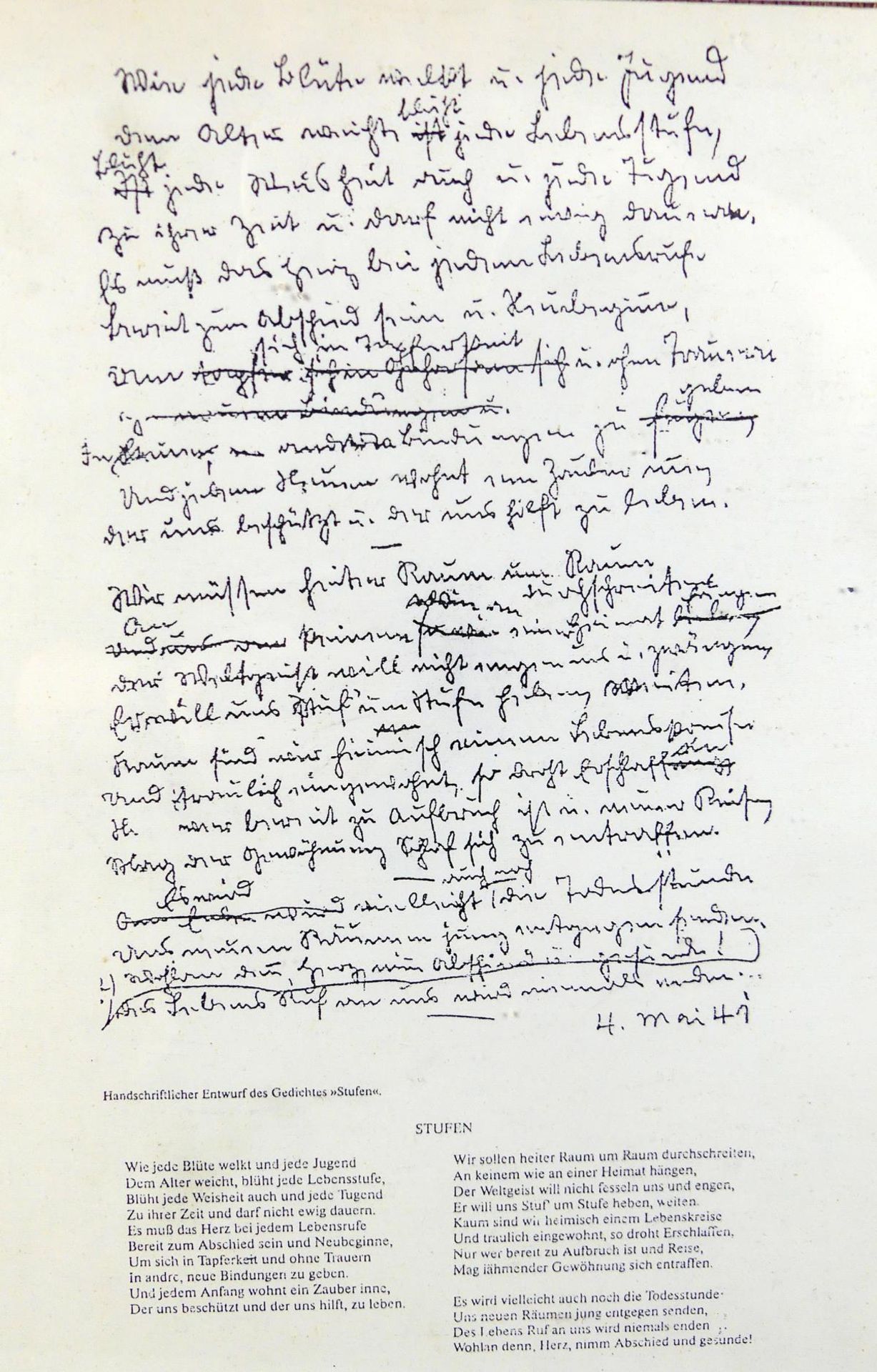 HERMANN HESSE, "Handschriftlicher Entwurf des Gedichtes Stufen", 04.Mai'41, - Image 2 of 2