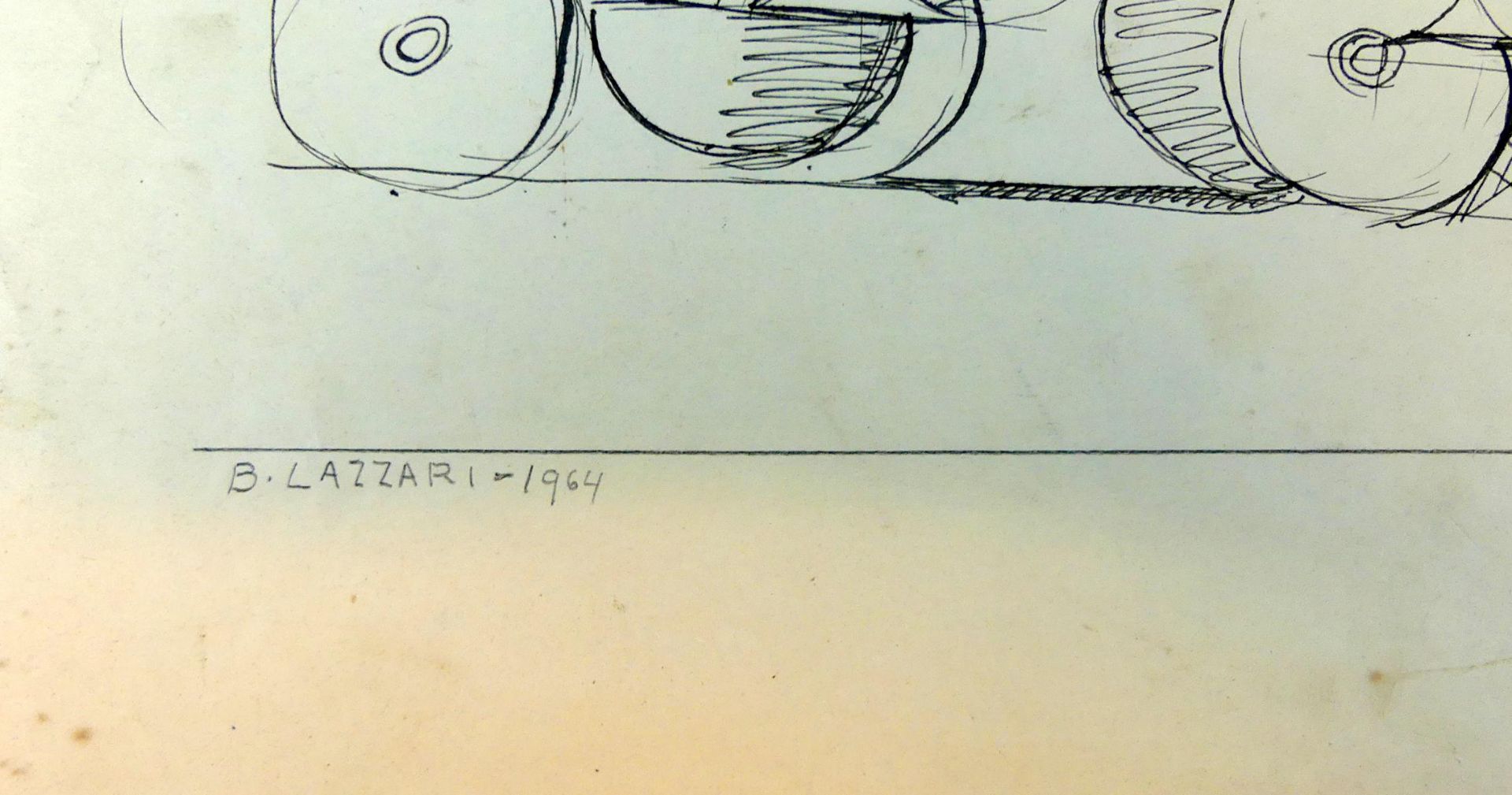 B-LAZZARI, "Abstrakt", Zeichnung, u.li.sig, dat. 1964, fleckig, ca. 30 x 21 cm - Bild 2 aus 2