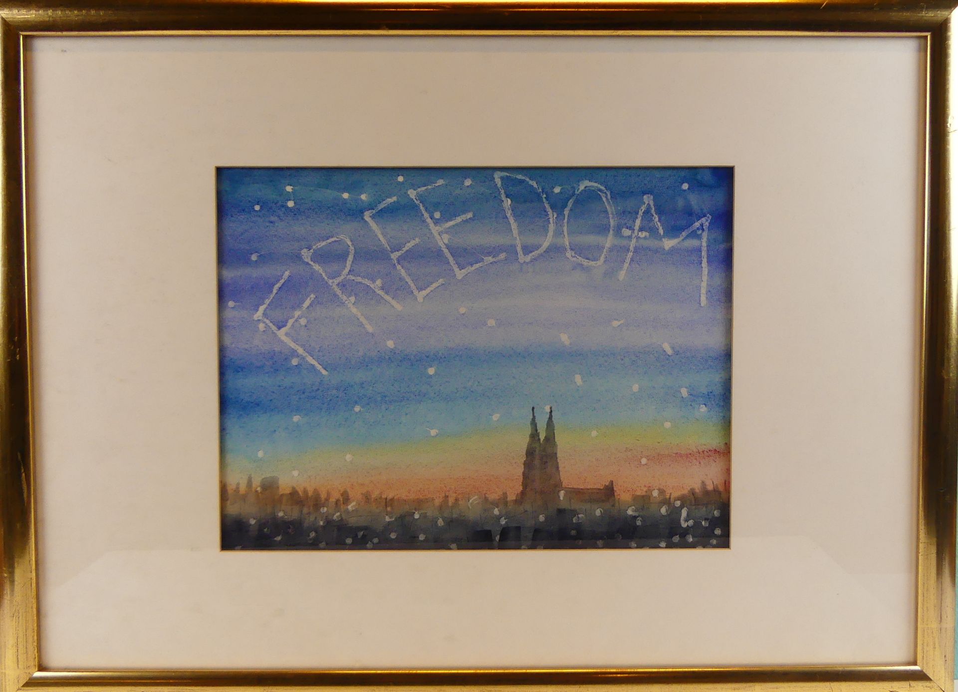 "Freedom", Aquarell mit Kölner Dom, unten rechts signiert, Laufer?, Dat.'80,