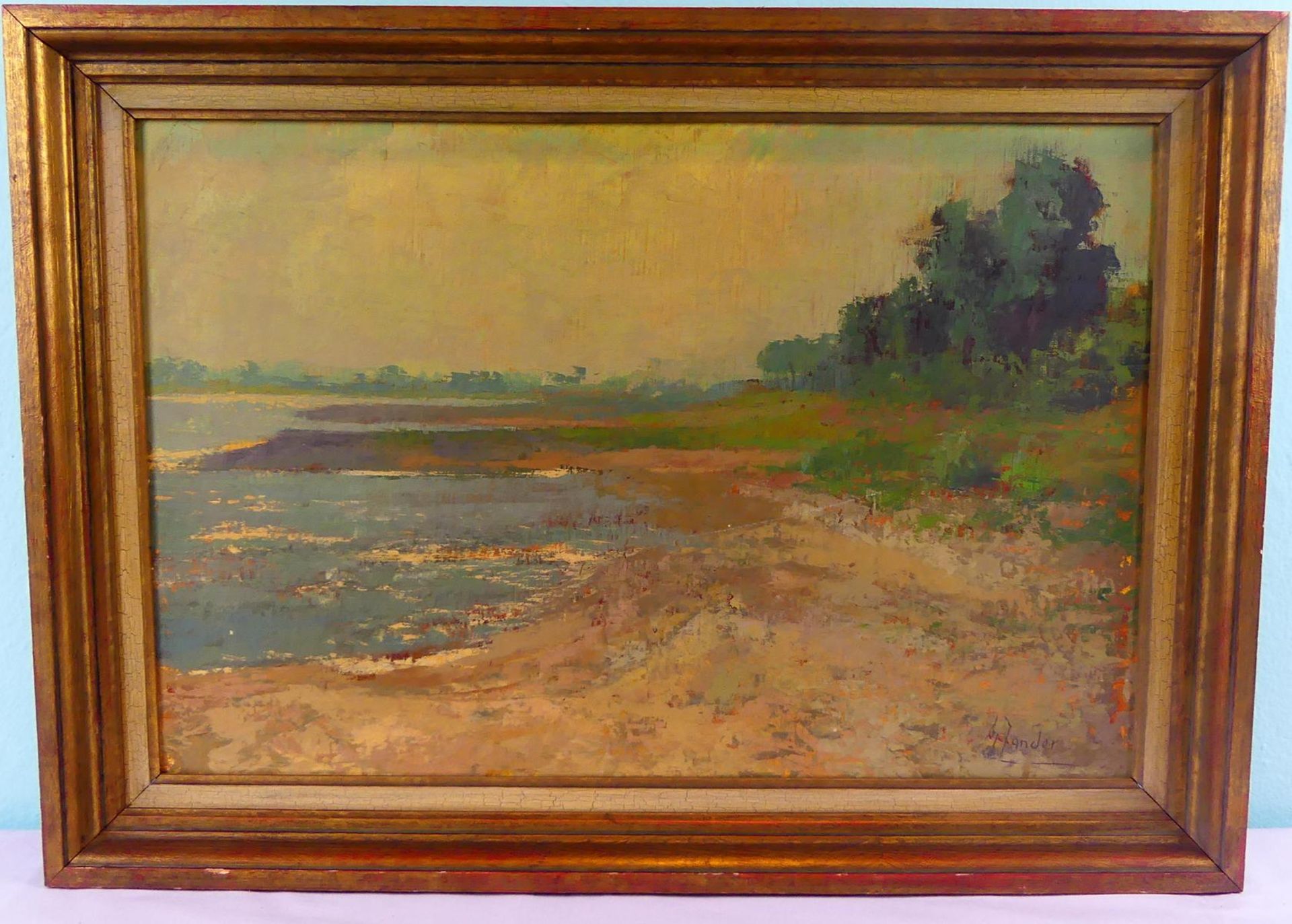 "Flusslandschaft", Öl/L., u.re.sig. Zander, gerahmt, ca. 60 x 40 cm,
