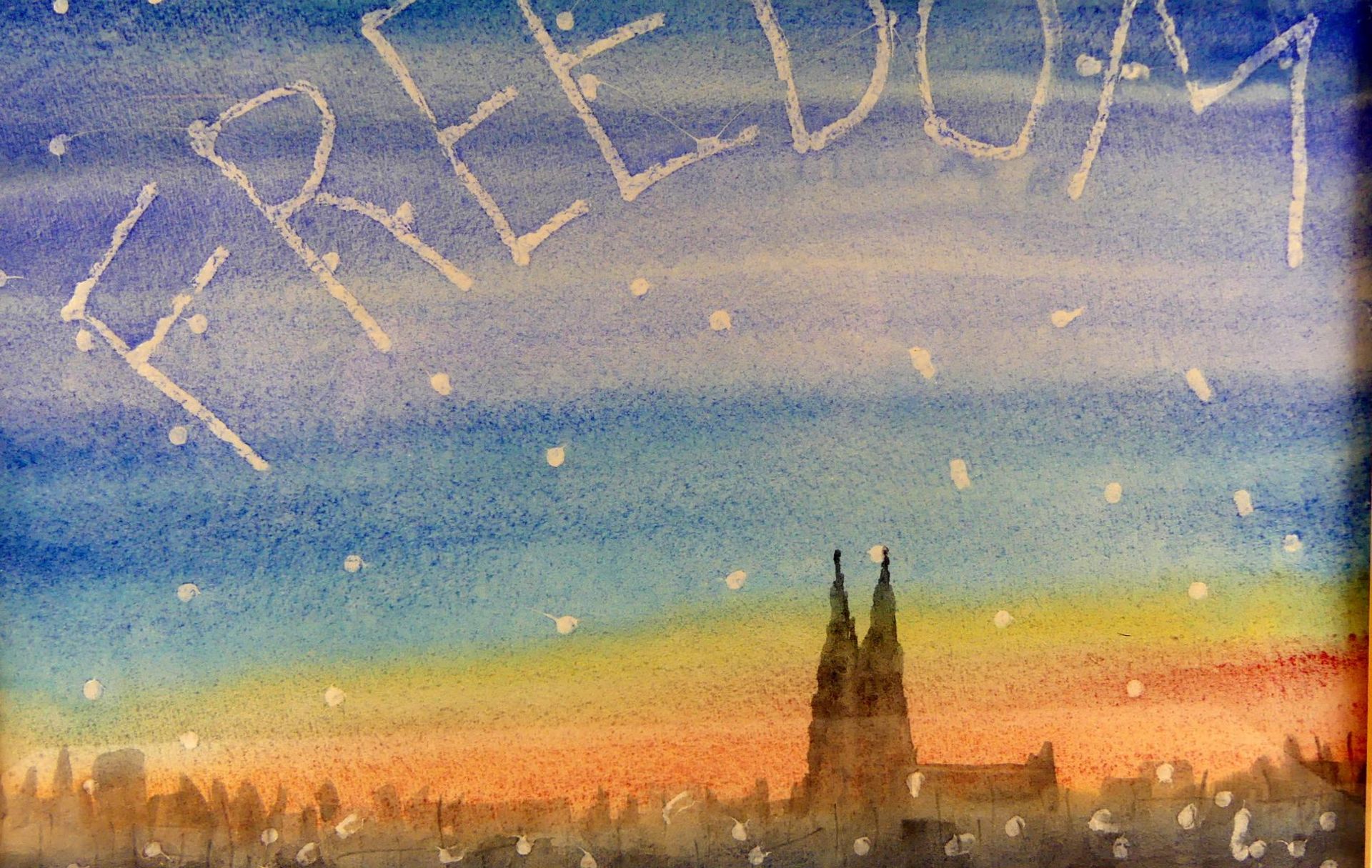 "Freedom", Aquarell mit Kölner Dom, unten rechts signiert, Laufer?, Dat.'80, - Bild 2 aus 2