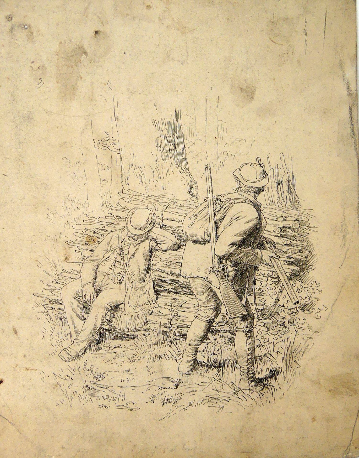 KASPAR KÖGLER (1838-1923), "Die znvee Schußneidigen", Tusche Zeichnung,