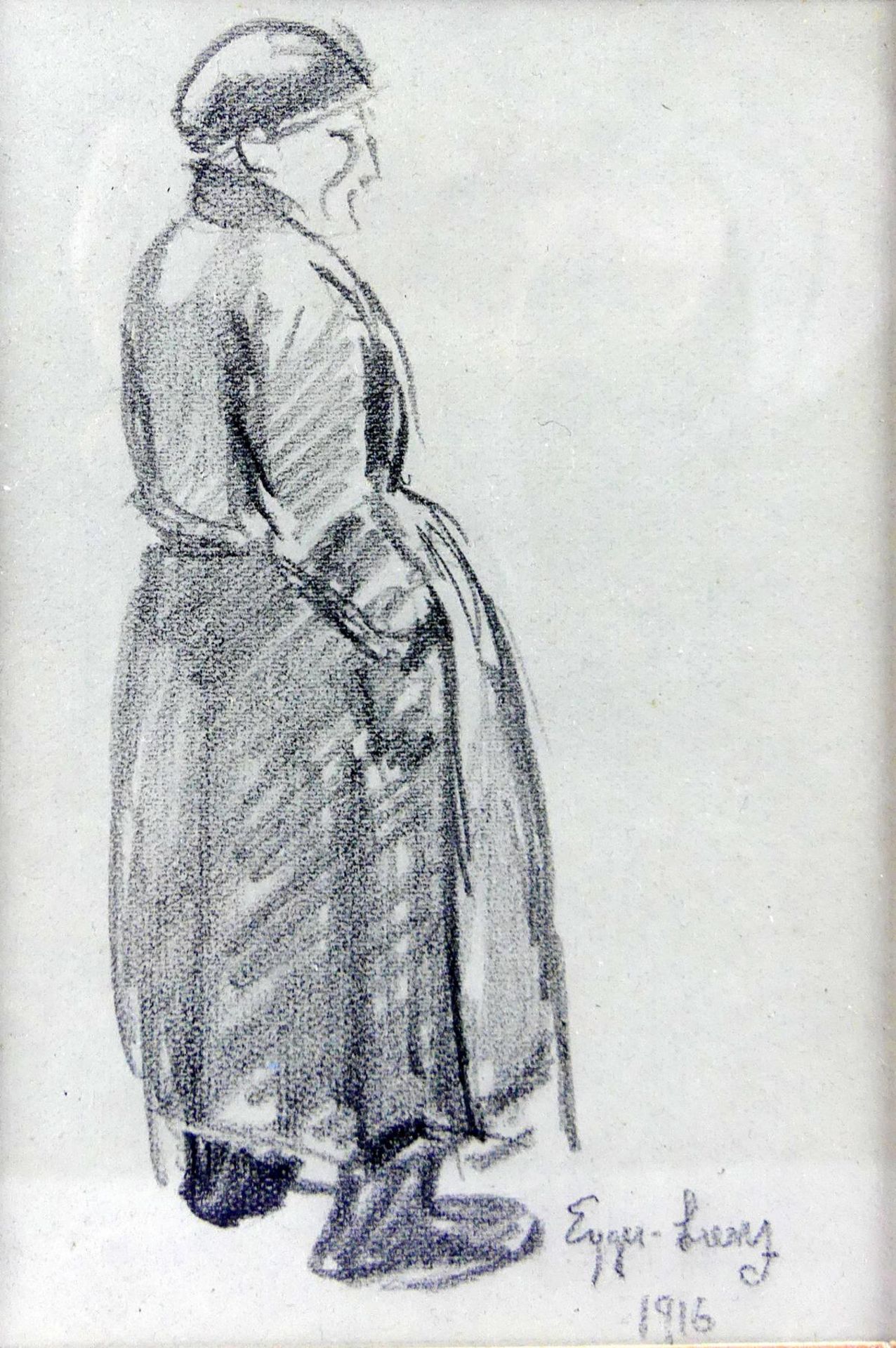 "Bäuerin", Bleistiftzeichnung u.re.sig. Egger Lienz, dat. 1916, ca. 13 x 9 cm, - Bild 2 aus 2