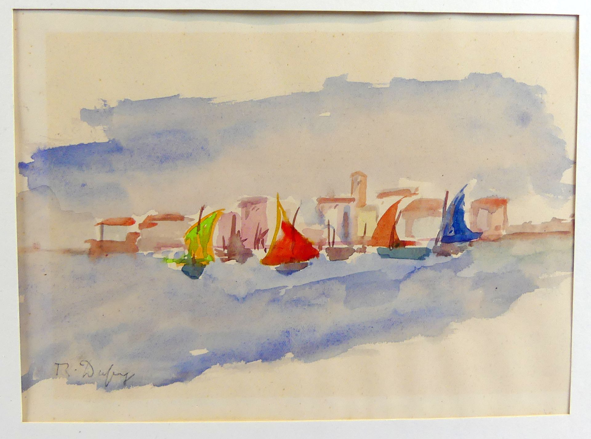 "Segelboote vor der Küste", Aquarell, u.li.sig. R. Dufy, ca. 41 x 31 cm,