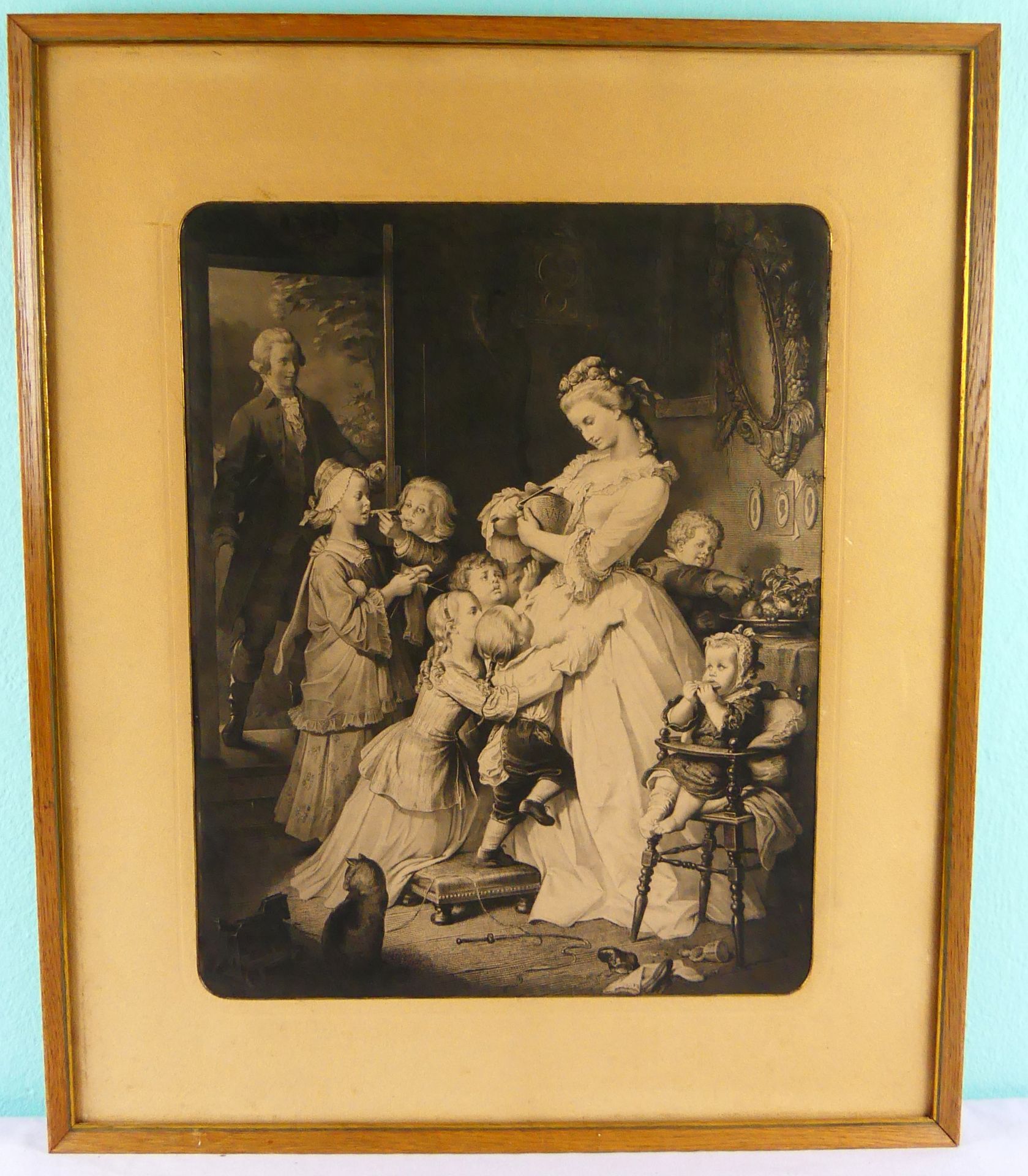 "Frau mit Kindern", Kupferstich, Passepartout, ca. 40 x 50 cm