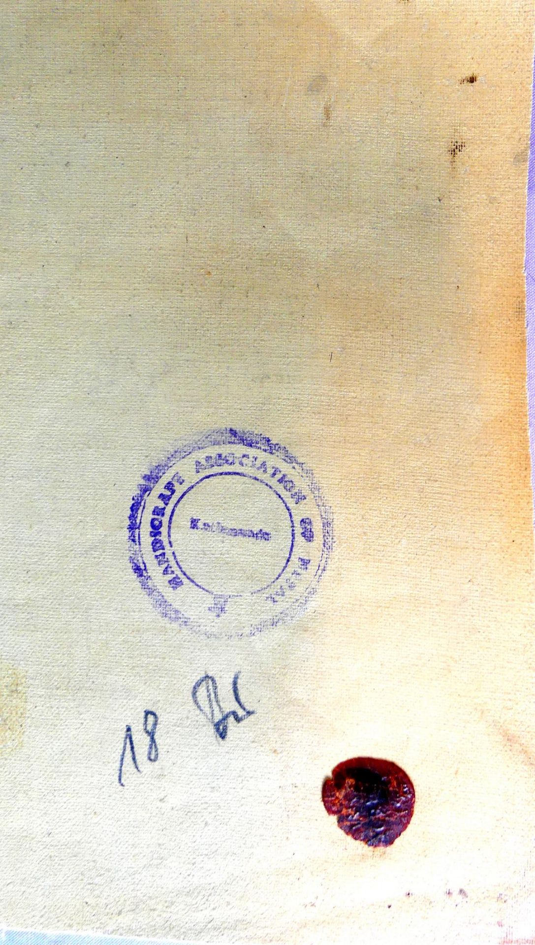 Asiatische Malerei auf Stoff, rückseitig rotes Siegel/Stempel, - Bild 3 aus 3