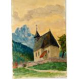 HANS PÖLLNER, "Kapelle in den Bergen", Aquarell, u.re.sig., Blatt 28 x 20 cm