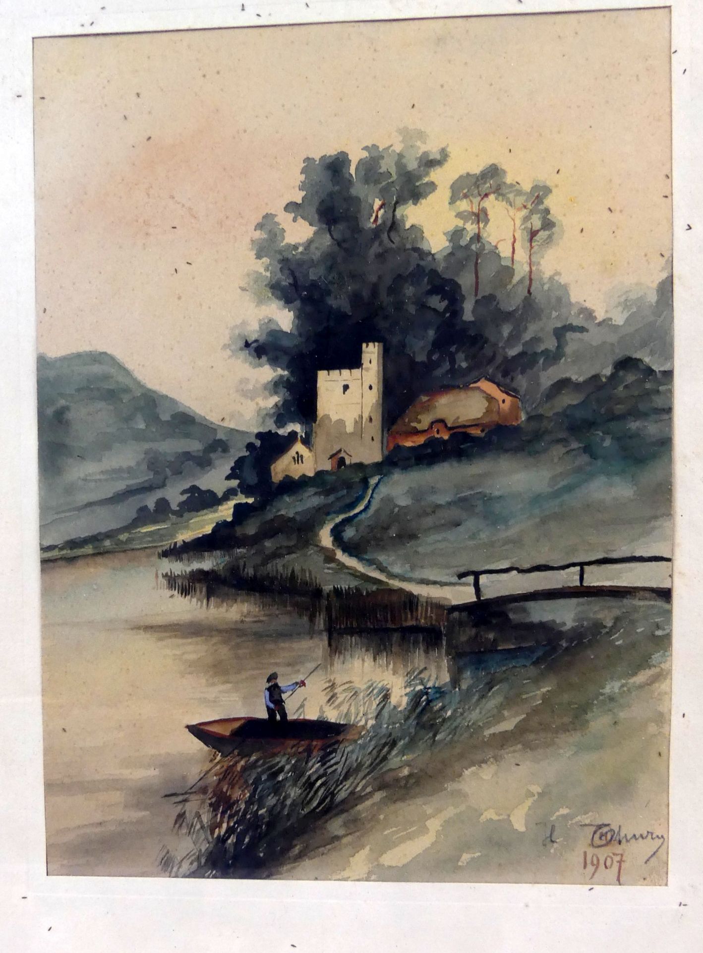 Paar Aquarelle, "Landschaften mit Häusern" u.re.unles.sig., dat. 1907 - Bild 4 aus 5