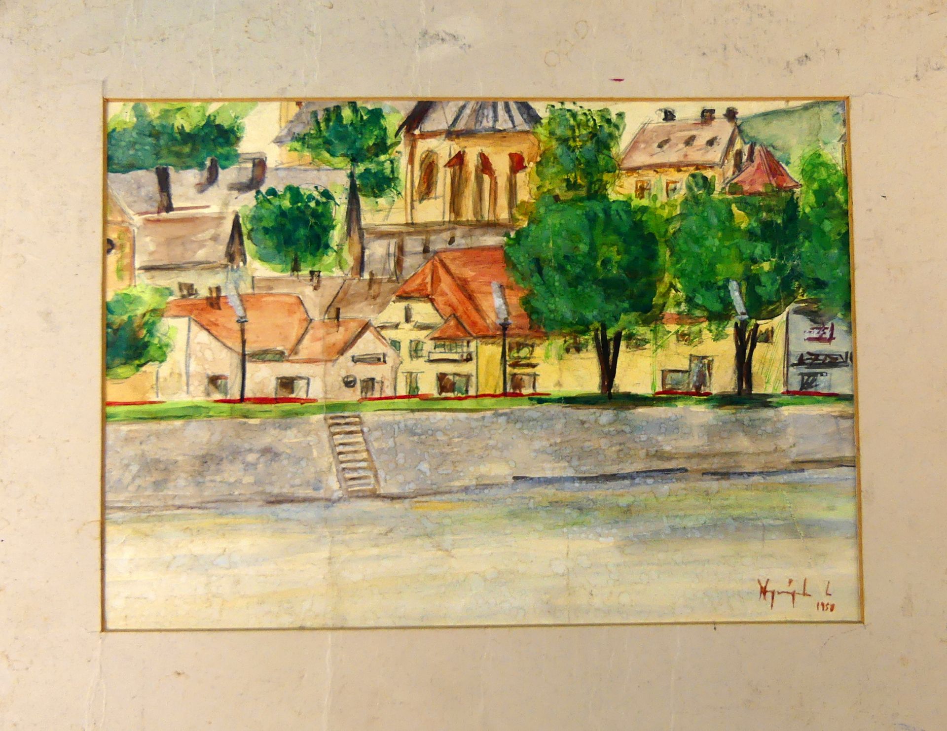 "Blick auf Stadt am Fluss", Aquarell, u.re.unles.sig, dat. 1958