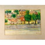 "Blick auf Stadt am Fluss", Aquarell, u.re.unles.sig, dat. 1958