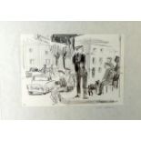 GERD JAEGER, "Personen auf einer Straße", Bleistift Zeichnung,